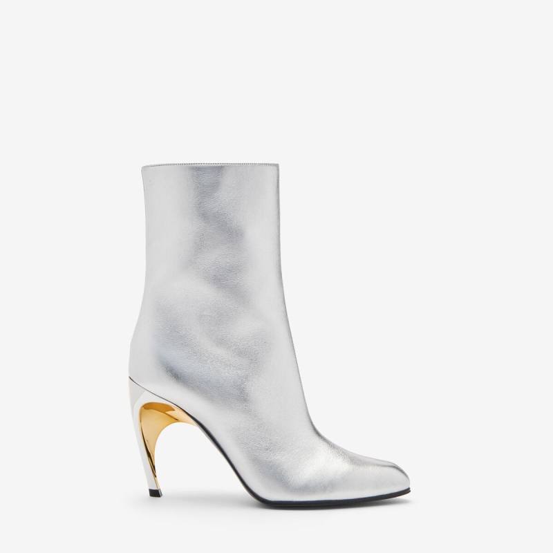 Alexander McQueen Women's Silver Armadillo Ankle Boot - 10 (Calf Leather)